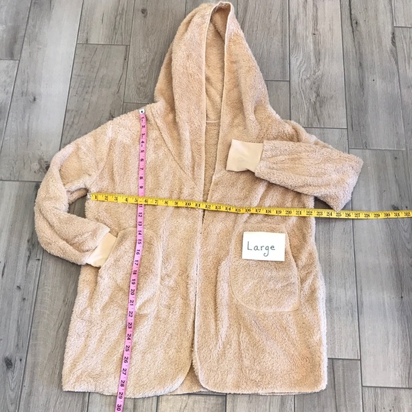SMALL Plush Cozy Tan Open Front Hooded Cardi - Picture 3 of 8